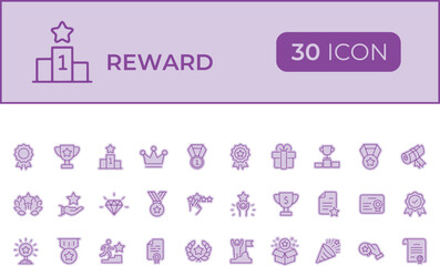 Collection of reward and achievement icons isolated on transparent background