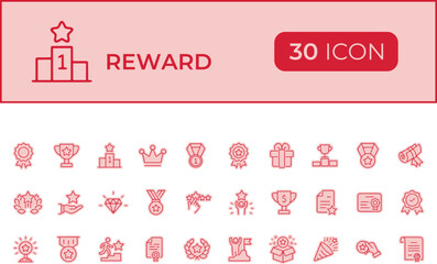 Collection of reward and achievement icons isolated on transparent background