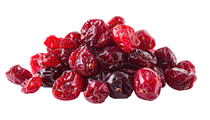 Pile of dried cranberries, various shades of red and dark red, glossy texture