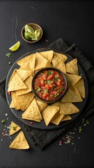 Tortilla Chips and Salsa on a black background for cinco de mayo