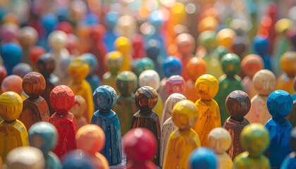 Colorful wooden figures representing diversity, community, and togetherness
