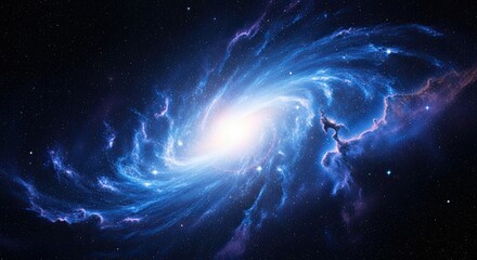 Vast Blue Spiral Galaxy With Bright Core Among Stars