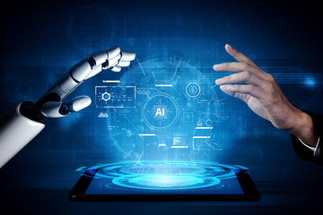 AI system interacting with artificial intelligence interface, processing data, executing algorithms, and enhancing automation with advanced artificial intelligence functions. Vouch