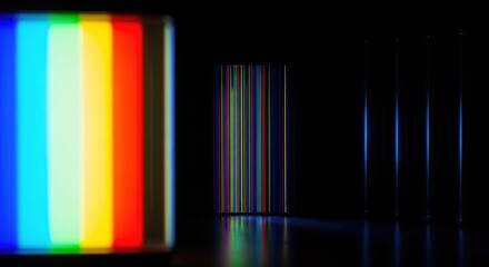 Spectrum of light reflected and refracted through prisms on a dark background
