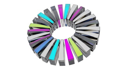 Colorful abstract circular sculpture made of many small rectangular pieces
