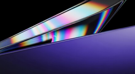 Abstract rainbow light refraction on a purple surface
