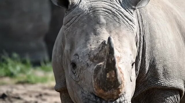 Close up of a 1-horned rhinoceros in a park