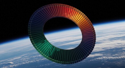 Vibrant rainbow ring structure suspended above earths atmosphere