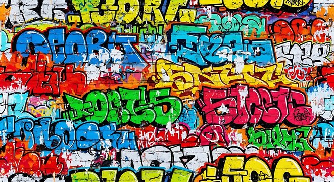 Colorful Graffiti Art on Brick Wall - Vibrant Urban Expression.