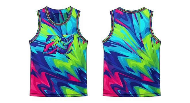 Vibrant Abstract Tie-Dye Tank Top Design Front and Back View.