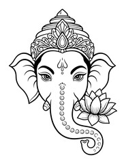 Ganesha Head with Lotus Line Art