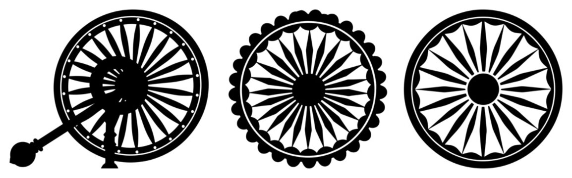 Ashoka Chakra and Charkha Wheels Line Art Vector