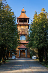 Bell tower of Parish Church of Saint Teresa of the Child Jesus in Porzadzie, Wyszkow County in Poland