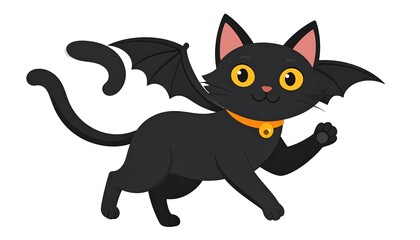 Cute Cartoon Black Cat with Wings, Halloween-themed Illustration