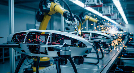 Drone Assembly Line with Robotic Arms