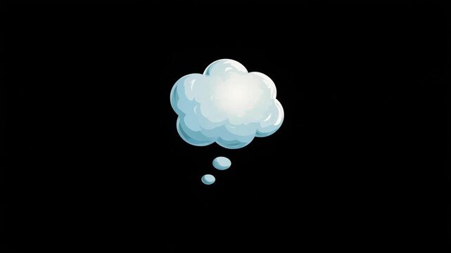 Light blue cartoon-style thought bubble with soft shading and highlights, floating on a solid black background, symbolizing imagination or ideas