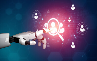 Fototapeta na wymiar An AI assistant powers a global talent acquisition platform. This smart human resources system automates the search for qualified candidates to build a corporate workforce. Fermion