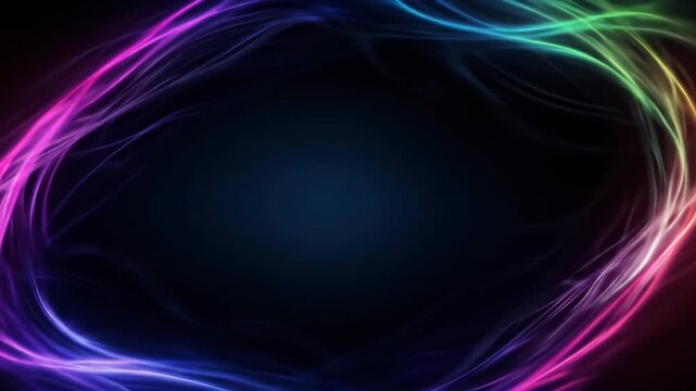 Vibrant abstract light waves swirling with radiant energy, creating a futuristic luminous frame on a dark background for modern design projects and digital presentations
