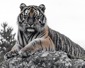Obraz premium Majestic Siberian Tiger Resting on Rock, Wildlife Photography