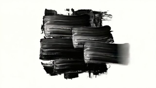 Thick abstract black acrylic brush strokes forming a square shape, expressive artistic style, centered on white background, concept of creativity
