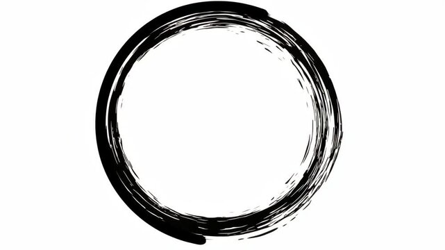 Hand-drawn black grunge ink circle with rough brush texture on white background, representing zen, balance, emptiness, or unity