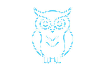 Blue neon owl sign glowing line art illustration