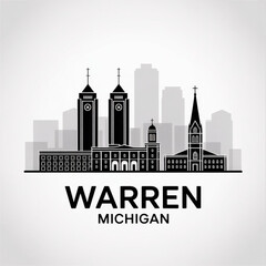 Fototapeta premium Warren Skyline Silhouette — Michigan’s Automotive and Industrial Hub Vector Illustration