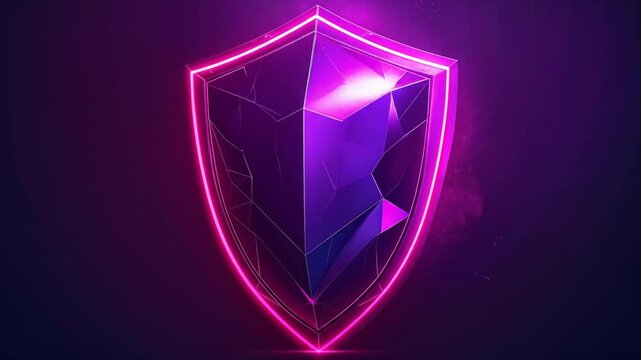 Futuristic Shield Emblem with Neon Glow High-Tech Security Icon