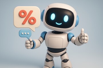 Fototapeta premium Robot is smiling and giving a thumbs up while holding a sign that says 