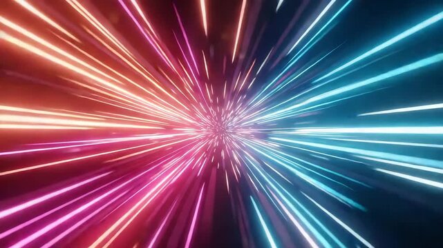 Abstract hyper speed journey through space and time with light rays 4k video