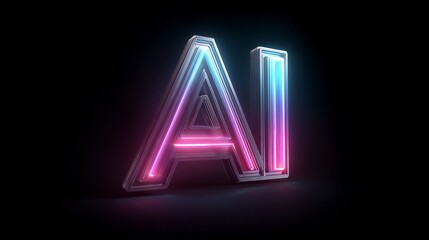 Futuristic "AI" text with glowing pink and blue neon light effect symbolizing Artificial Intelligence