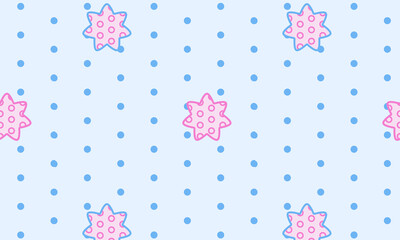 Vector seamless pattern with sprinkle pink stars and blue dots, nursery good night pajamas print in pastel color , texture, illustration
