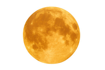 Full orange moon showing craters and shadows, transparent background