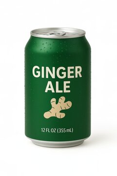 Isolated Soda Can Fake Product Rendering on Blank White No Background Generic Ginger Ale