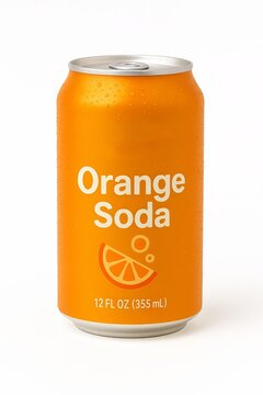 Isolated Soda Can Fake Product Rendering on Blank White No Background Orange Soda Can