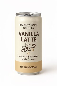 Rendering of Fake Ready to Drink Espresso Can Isolated on Blank White Background Vanilla Latte