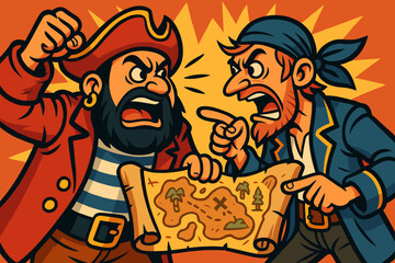 Loudly pirate arguing dispute duo treasure vector over gestures faces illustration exaggerated