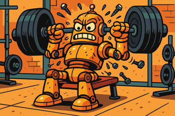 Clunky effort bolts weights illustration vector lifting robotic gym robot strength out