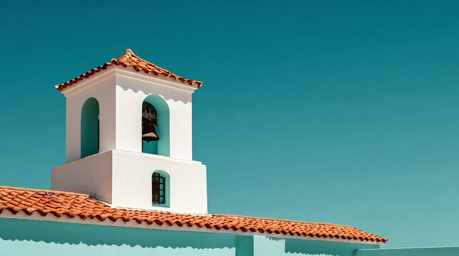Bell tower against the sky. Minimalistic Christian background with space for text