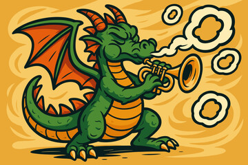 Vector rings illustration serenade playing rhythm out trumpet musician puffing dragon