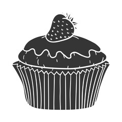 Muffin Icon Silhouette Illustration. Cupcake Vector Graphic Pictogram Symbol Clip Art. Doodle Sketch Black Sign.