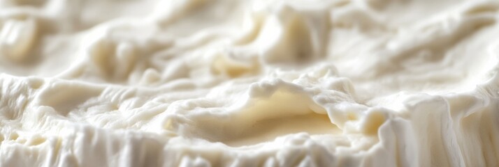 Creamy texture of whipped topping spread over a surface, showing peaks and valleys in soft white layers