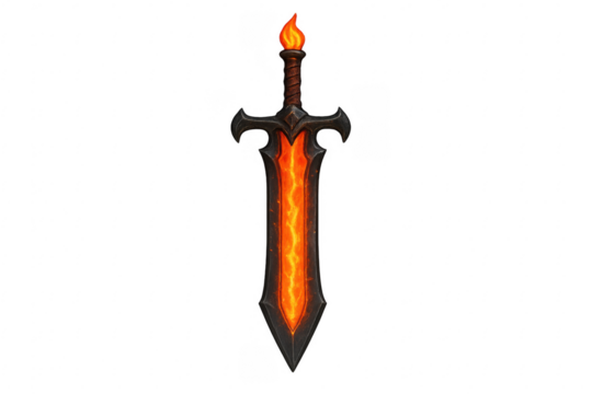 Fantasy sword with glowing blade and fire hilt