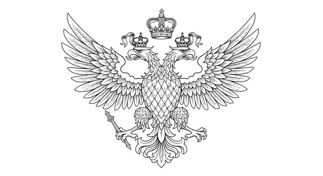 Majestic Double Headed Eagle with Crown in Black and White Style