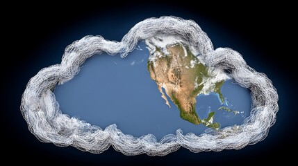 Conceptual cloud computing image displaying the earth inside a stylized cloud
