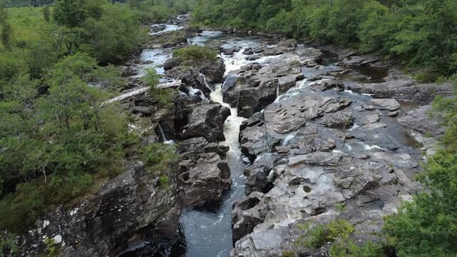 Eas Urchaidh Waterfalls on the River Orchy, Glen Orchy, Argyll and Bute, Scotland, UK