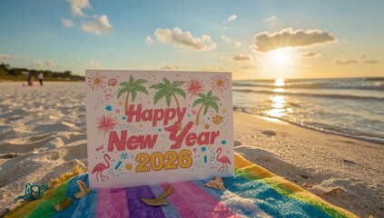 New Years Card on a Beach