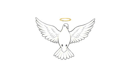 Obraz premium Angelic White Dove in Flight with Golden Halo Outline