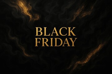 Black Friday sale announcement with elegant gold lettering on a dark background featuring a smoky texture