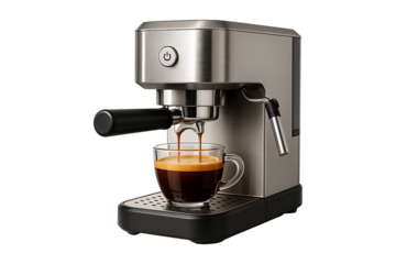 Modern Espresso Coffee Machine with Cup Isolated on a Transparent Background